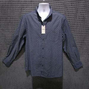 Button Collared Long Sleeve Shirt MensLg NWT Blue Arrow Cotton Lightweight Dress
